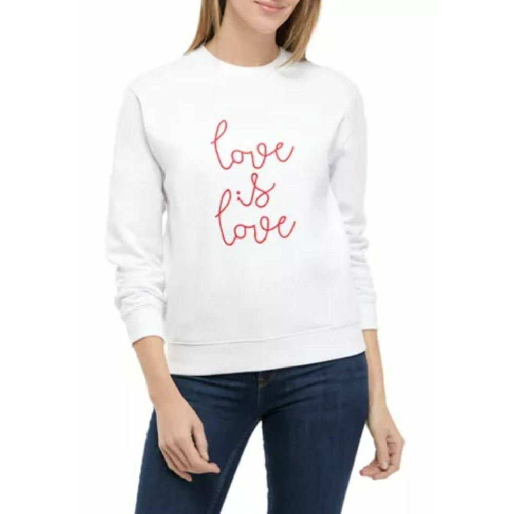 French Connection White Love Is Love Embroidered Sweatshirt 77RSJ Womens S NEW